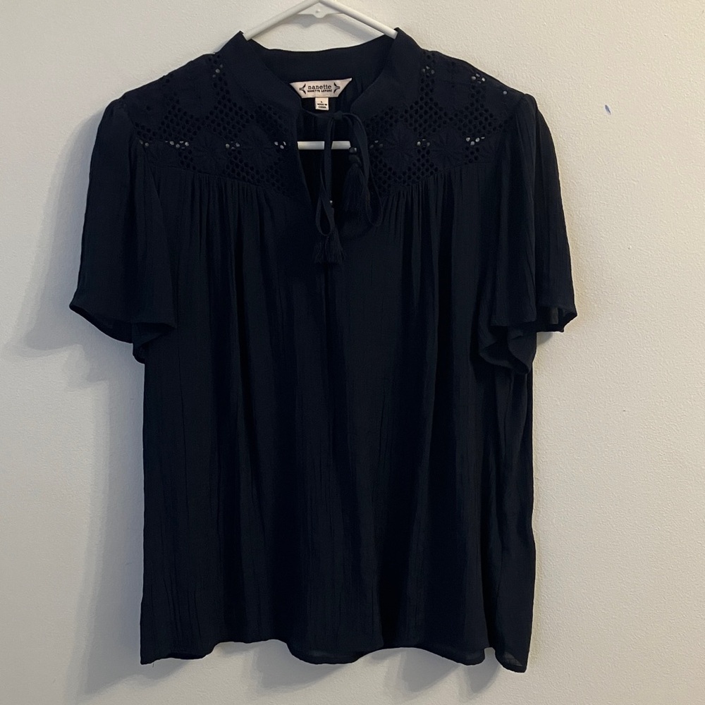 Nanette Lepore Navy Blouse with Eyelet Accents